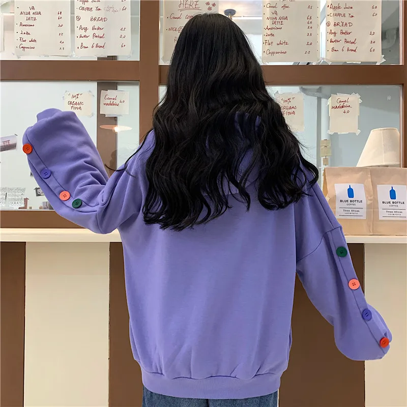 

Oversized Hoodies Women Autumn Winter New Casual Loose Long Sleeve Pullovers Korean Ins Solid Button Sweatshirts Female Fashion