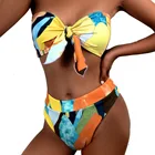 Два предмета, Пляжное бикини, 2021, женский сексуальный бантик, без бретелек, лоскутный купальник, Женский пуш-ап Бандо, бантик, купальный костюм, купальник