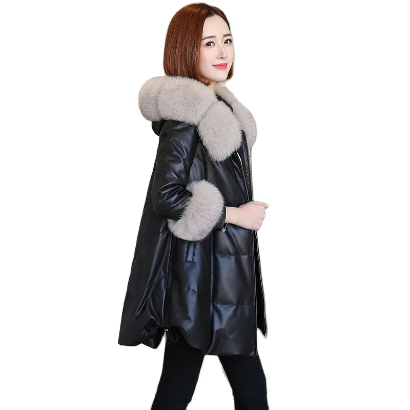 Autumn Winter Black Leather Jacket Women M-4XLFashion Slim Fox Fur PU Faux Leather Warm Short Fur Coats Feminina W2393