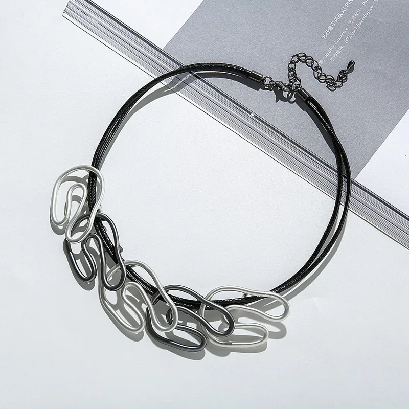 

ELOYHI Women Leather Rope Necklace Geometric Top Quality Double Collar Choker For Women Punk Trendy Neckalce&Pendants Gift