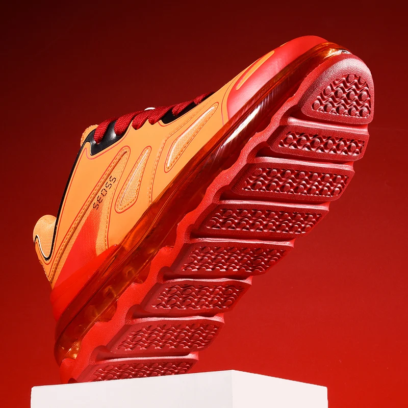 Мужские амортизирующие кроссовки оранжевые на воздушной подушке Повседневная