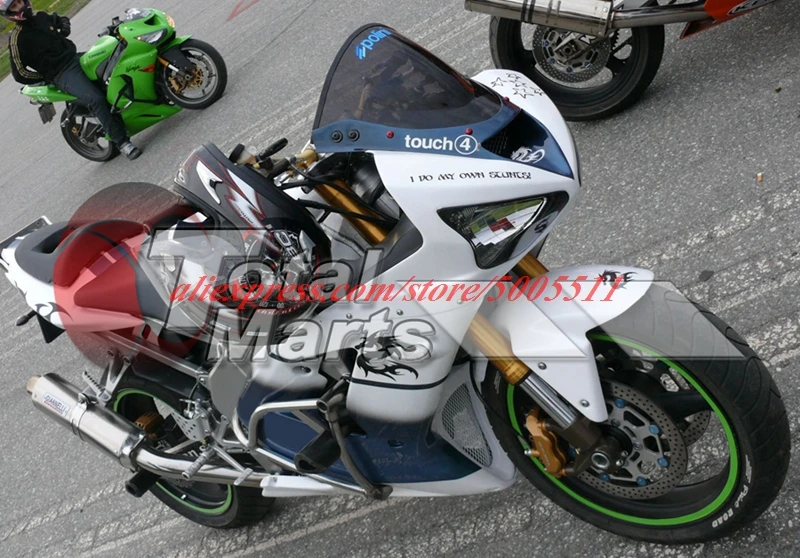 

4 подарка, новый комплект обтекателей для мотоцикла из АБС-пластика, подходит для Kawasaki Ninja ZX-6R 636 zx6r 2003 2004 03 04, комплект кузова белого и синего ц...