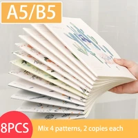 8pcsset kawaii a5 b5 notebook cartoon flowers birds animal memo pad painting of diary book journal record office student supply