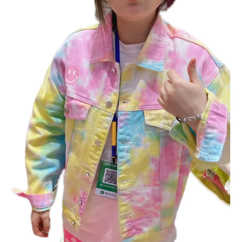 

Denim Jacket for Women 2021 Spring New Korean Style FashionTie-Dyed Gradient Color Loose Jeans Jacket Ins Coat Top