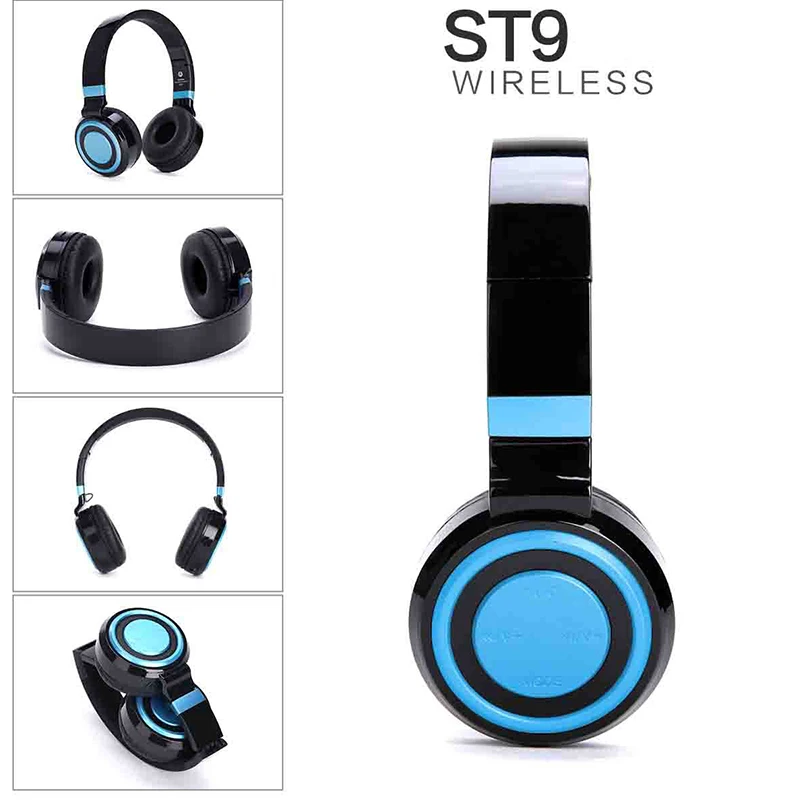 Синий ST9 гарнитура Bluetooth беспроводной Вызов FM Радио стерео разъем карты памяти шумоподавление Гарнитура - Цвет: Синий