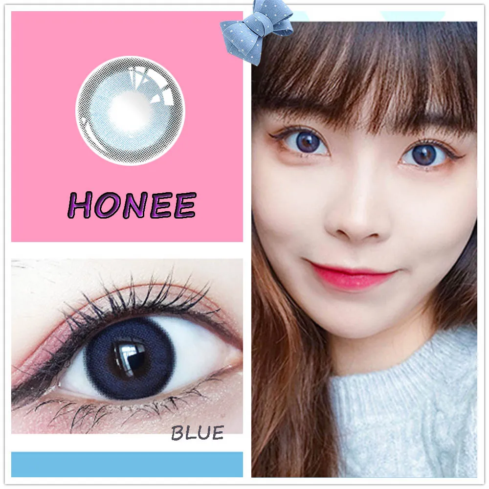 Голубые Контактные линзы круглые мягкие косметические очки популярная