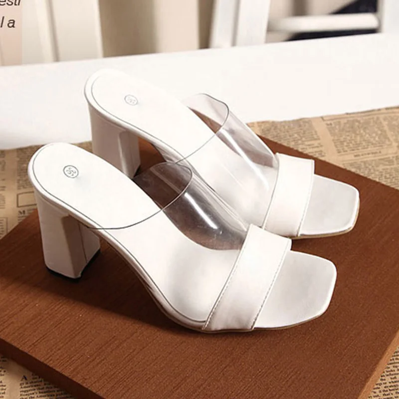 Lucyever/прозрачные женские туфли из ПВХ на высоком квадратном каблуке Модные