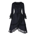 Женское винтажное платье средней длины, черное готическое праздвечерние чное платье в стиле панк с завязками, высоким размера плюс и длинным рукавом, викторианское кружевное платье, 5XL, осень