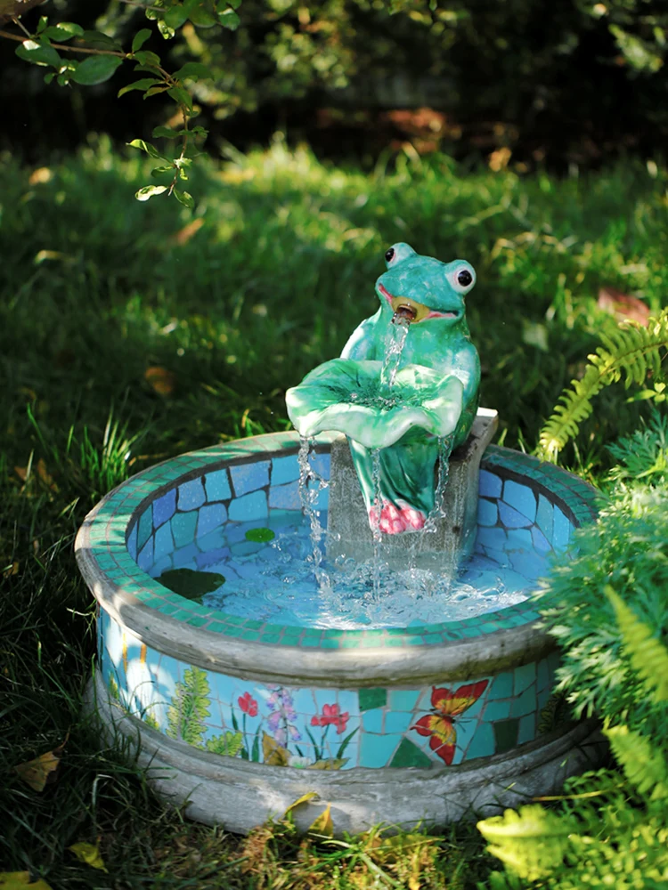 

zq European-Style Ceramic Garden Small Fountain Frog Lotus Leaf Garden Small Ornament