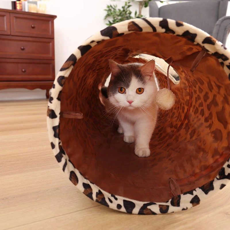 MESNUG Леопардовый принт Кошка Туннель Peek Hole короткие плюшевые портативный складной мягкий котенок игрушки с висячим пушистым шариком прочный