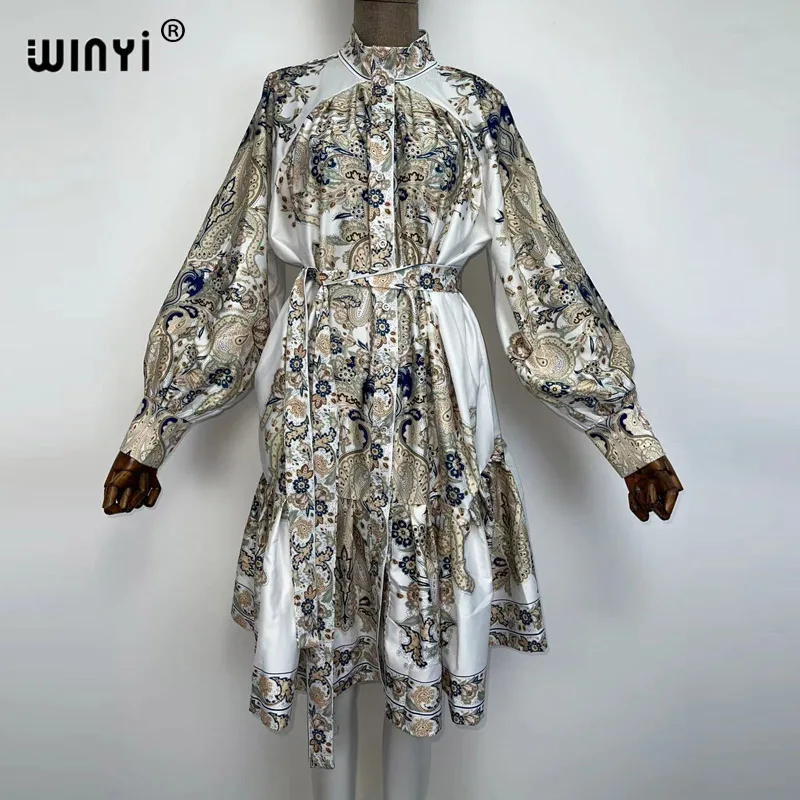 

2021Sunmer Fall Spring Newest Fashion Runway Women Long Sleeve Flower Printed 3D Butterfly Embroidery Long Dress Vestidos WINYI