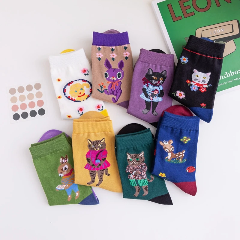 

Korean Fashion Women socks Spring Autumn Kawaii Casual Animal Cartoon Cat Dog Rabbit Deer Flower Cotton Tide Short Socks
