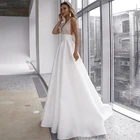 Свадебные платья без рукавов, ТРАПЕЦИЕВИДНОЕ атласное Свадебное платье с блестками, женское стильное платье с открытой спиной, 2022