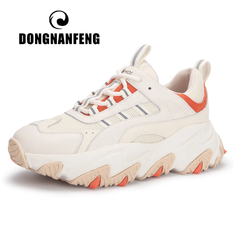Женские туфли DONGNANFENG из натуральной кожи сетчатые кроссовки на платформе