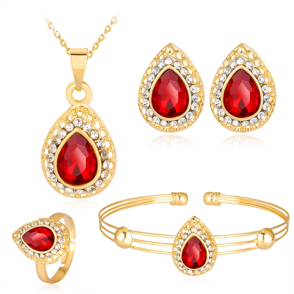 

New necklace set bride wedding Rhinestone Necklace earrings bracelet ring four piece set manufacturer wholesale