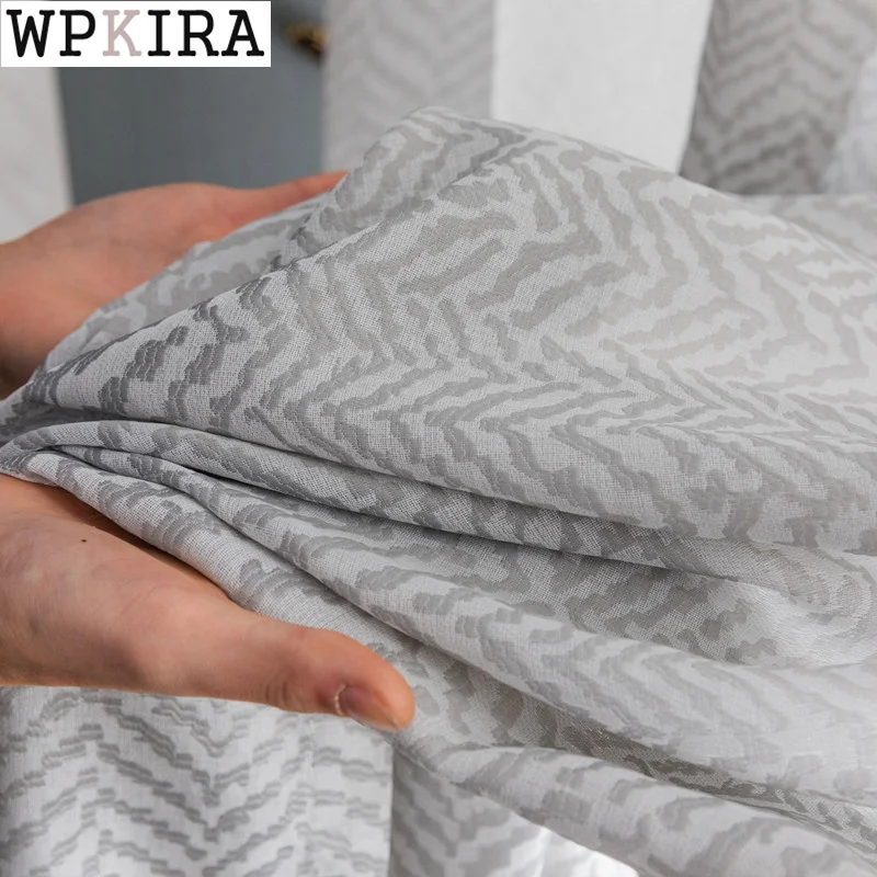 

Nordic Texture Curtain for Living Room Zebra Pattern Sheer Drape Thick Fabric Kitchen Solid Voile Curtain Window S331#D