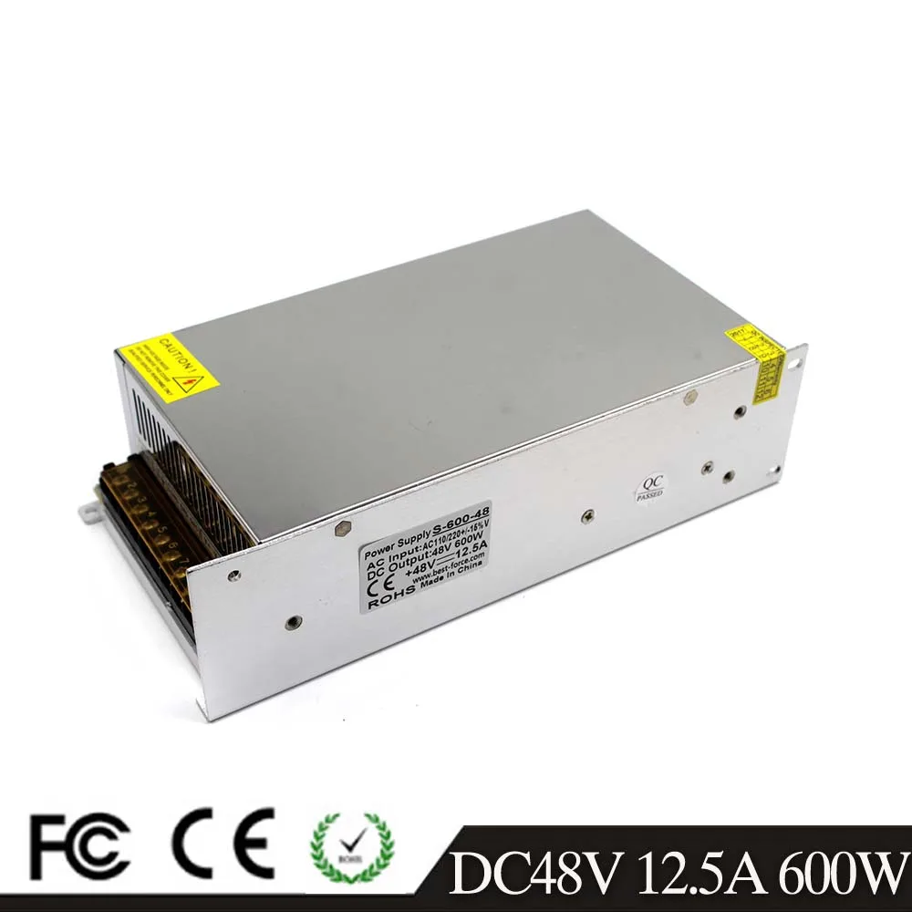 Одиночный выход DC48V источник питания 12.5A 600W Трансформатор AC110V 220V до 48V DC источники