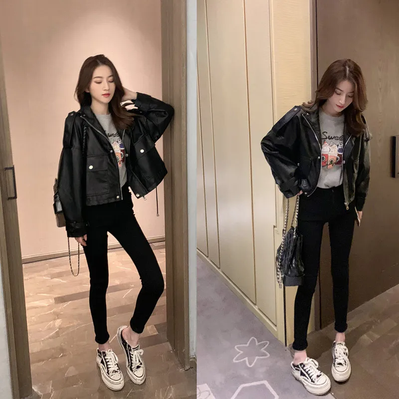 Куртка Aelegantmis женская из искусственной кожи укороченный Байкерский жакет мягкой