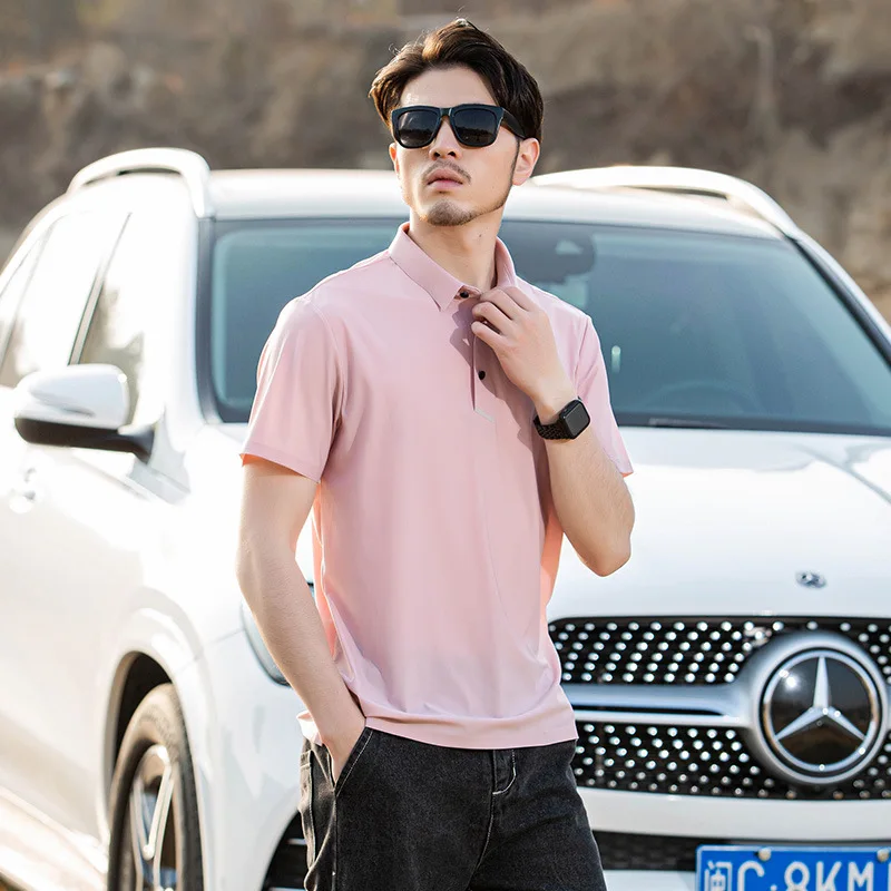 

2021 summer new men's ice silk short-sleeved POLO shirt casual fashion loose trend all-match solid color high-quality shirt