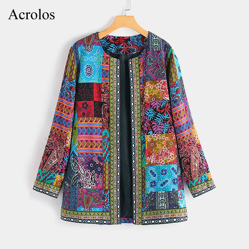 Женское пальто с богемным принтом винтажное длинное в стиле бохо кардиган для