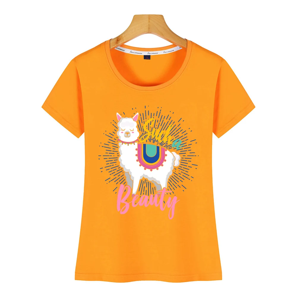 Топы футболка женская лама красота подарок базовый Черный Принт футболка| |