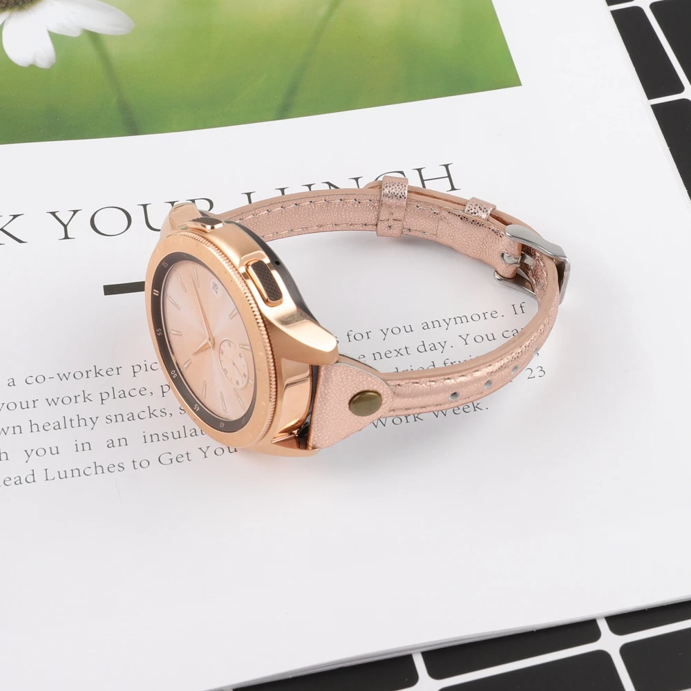 Тонкий ремешок для часов из натуральной кожи для samsung Galaxy Watch 42 мм 46 мм женский ремешок Серебристый Стальной ремешок с пряжкой для активных 2 40 мм 44 мм