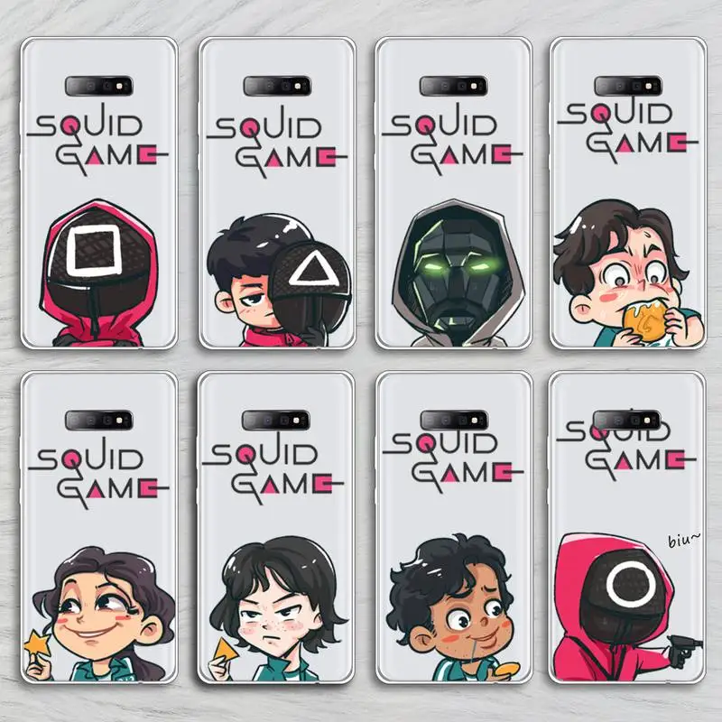 

Squid game Phone Case Transparent for Samsung A71 S9 10 20 HUAWEI p30 40 honor 10i 8x xiaomi note 8 Pro 10t 11 Clear mobile bag