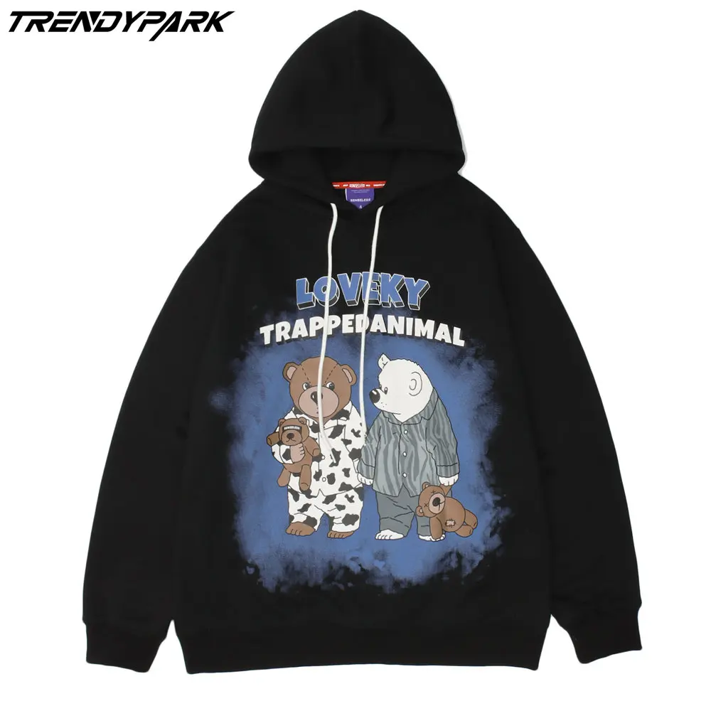 

Hoodies for Men Women Streetwear Hip Hop Oversized 2021 Cartoon Print Pullover Harajuku Cotton Casual Autumn Black Sweatshirt