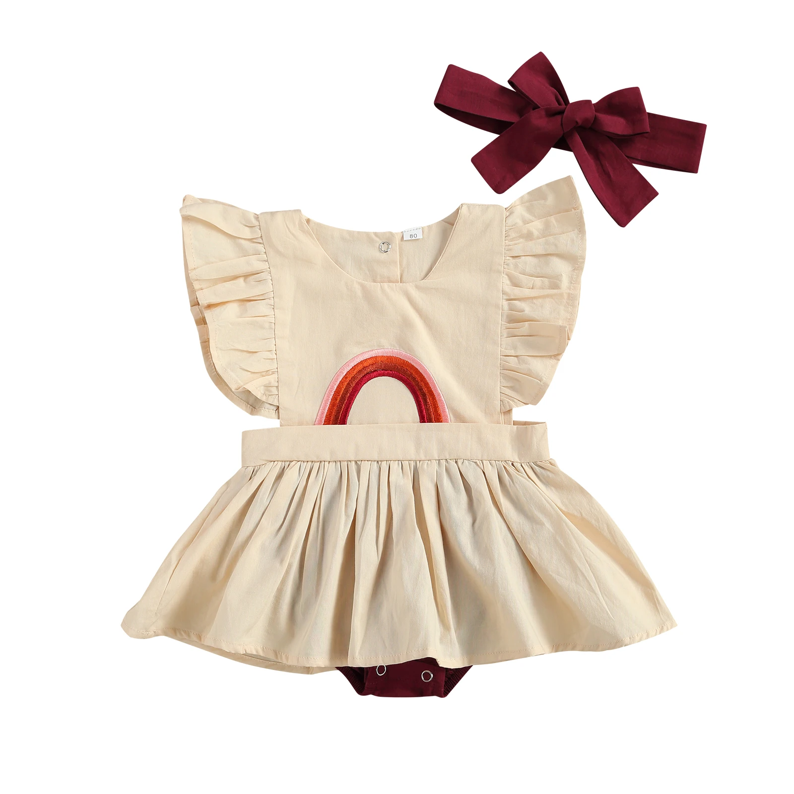 

Одежда для маленьких девочек 2 предмета, одежда, комплекты, костюмы, с рукавами-крылышками с радугой Детский комбинезон с вышивкой юбка + пов...