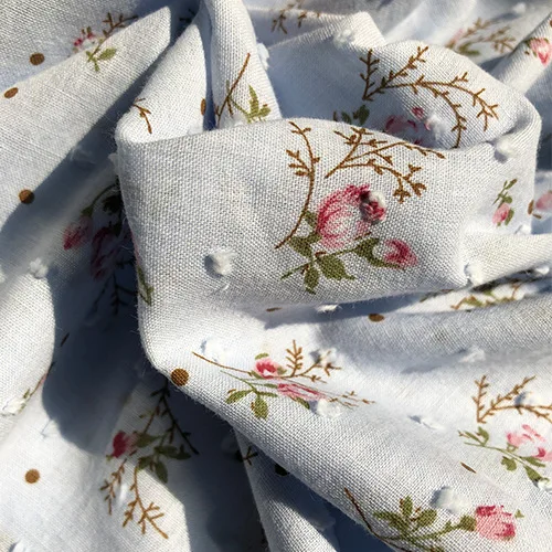 Soft Floral Cotton Fabric Jacquard Flower Printed White for Dress Pink Blue Apricot Yellow by the meter | Дом и сад