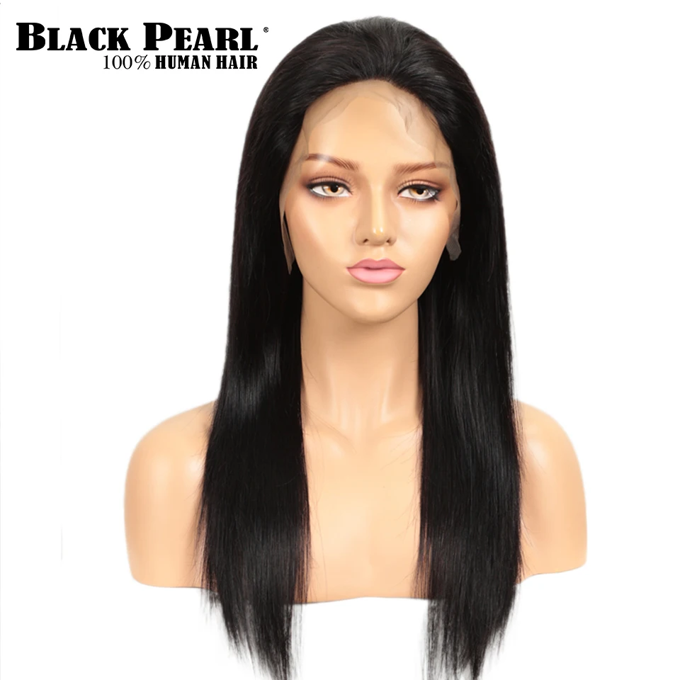 От Black pearl, 13x4 Синтетические волосы на кружеве человеческих волос парики предварительно вырезанные бразильские Прямые Синтетические волосы на кружеве парики для чернокожих Для женщин