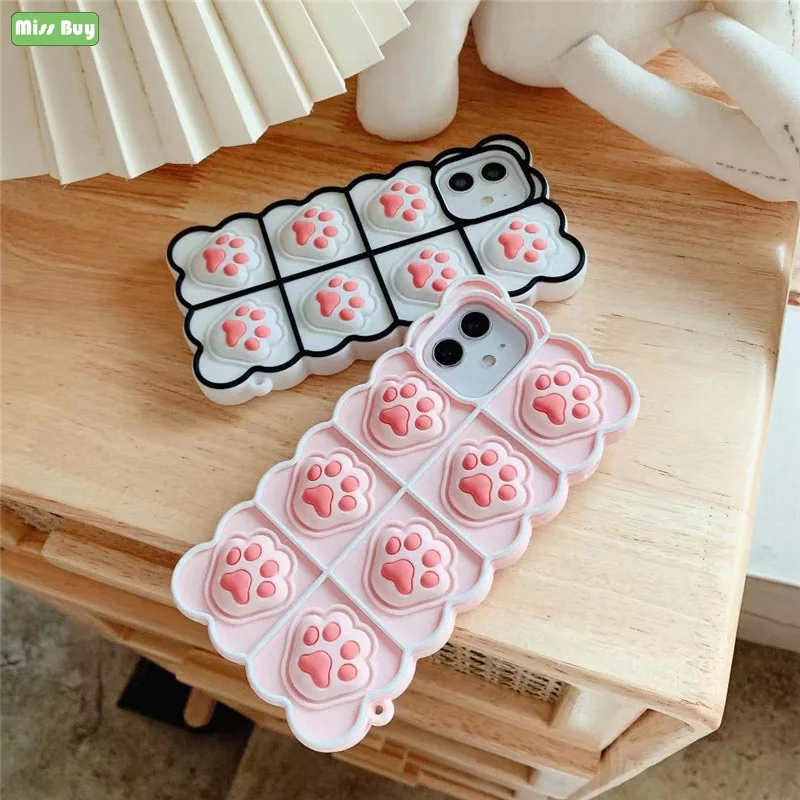 

Bubble Cute Cat Paw Press To Relieve Pressure Shell For iPhone 12 11 Pro Max X XS Max XR 7 8 6 6s Pop Bubble Silicone Phone Case