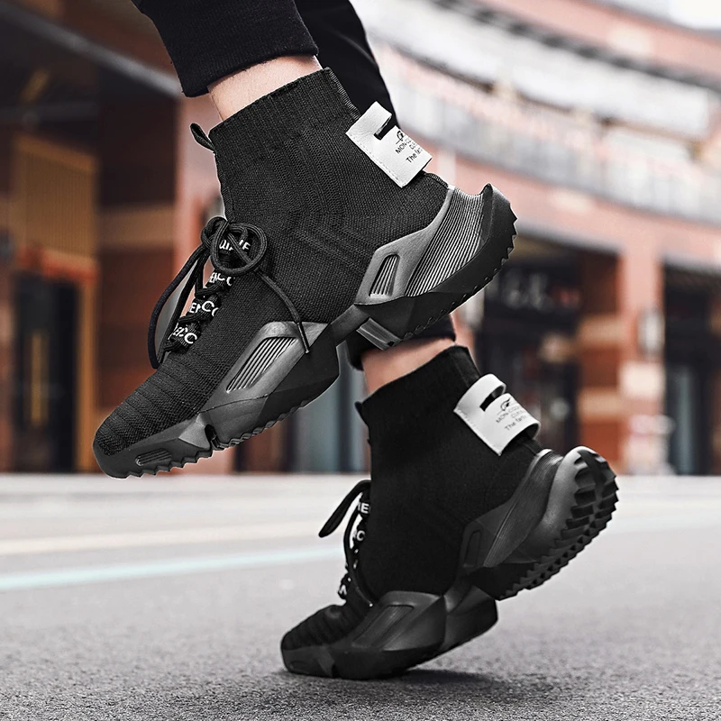 

Men’s Socks Sneakers Men Knit Upper Breathable jogging Sport Shoes Sock Boots Male Chunky Shoes High Top Running Shoes For Man