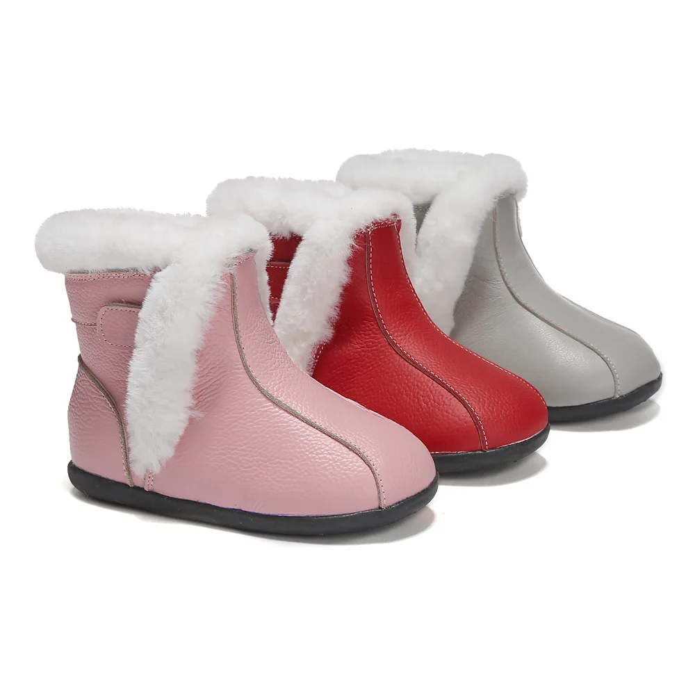 

Winter Genuine Leather Baby Girls Snow Boots Thicken Plush Warm Baby Boys Soft Shoes Cowhide Newborn Indoor Boots 0-36M