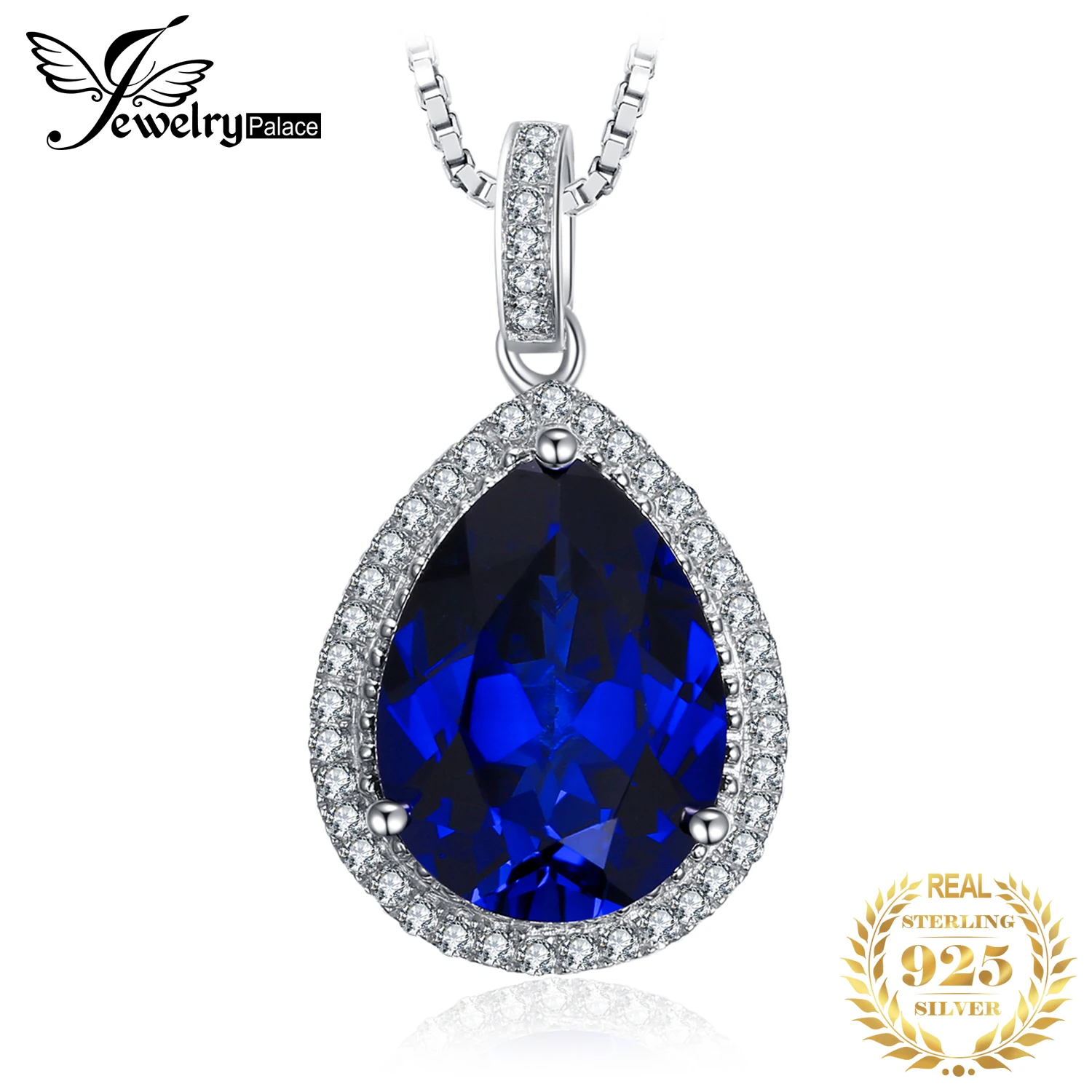 925 Sterling Silver Pendant Necklace for Women with Huge 12ct Created Blue Sapphire Gemstone by JewelryPalace (Choker Style, Chain Not Included) 925 Sterling Silver Pendant Necklace for Women with Huge 12ct Created Blue Sapphire Gemstone by JewelryPalace (Choker Style, Chain Not Included)