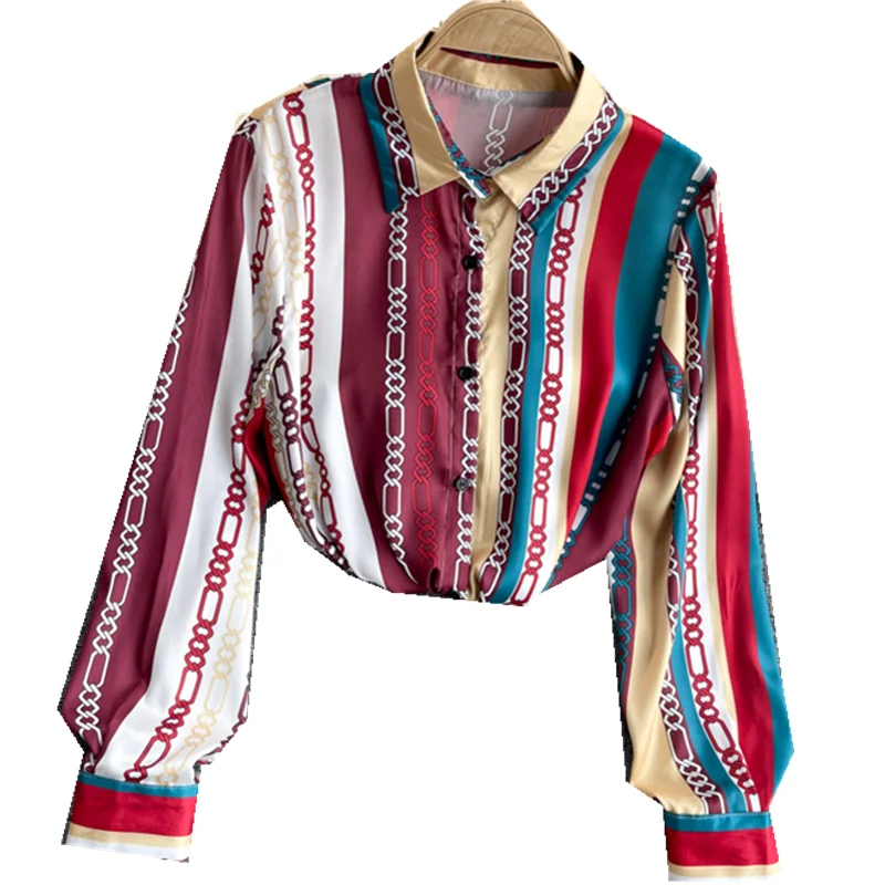 

Design Retro Print Blouse Women Turndown-Collar Single Breasted Loose Casual Top Spring Korean Chic Streetwear Blouses