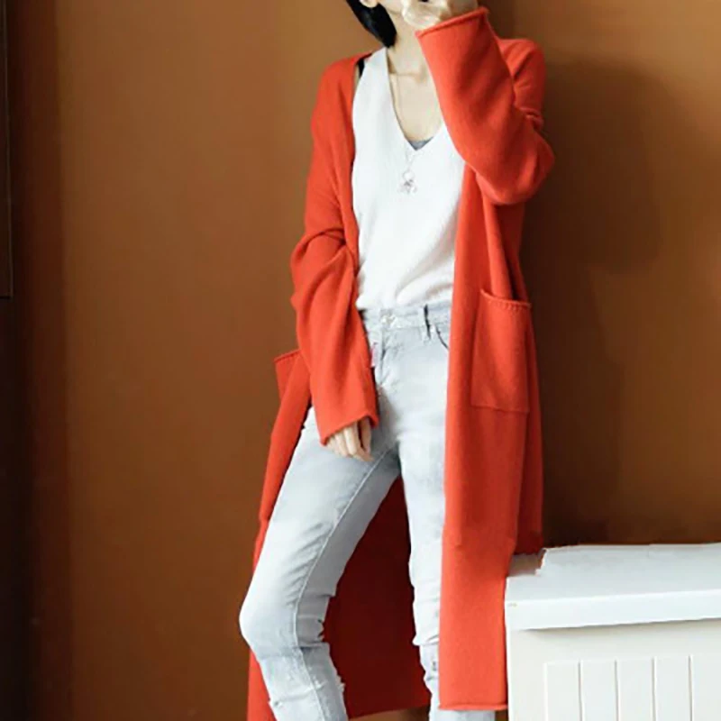 

SHZQ Autumn Winter Plus Size Thicken V-neck Cashmere Women Sweater Coat Black Long Knitted Cardigan Sueter Mujer Invierno Z719