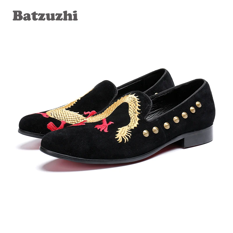 

Batzuzhi Designer's Shoes Men Flats Black Suede Leather Loafers Shoes Slip On chaussure homme Party Fashion Footwear, Big US12
