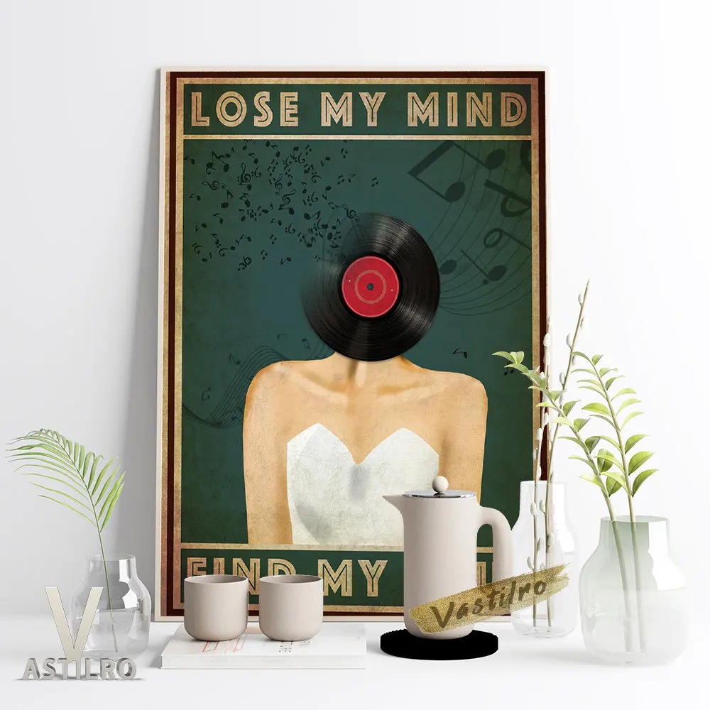 Listen Music Girl Vinyl Record Illustration Retro Poster Music Lovers Gift Idea Vintage Abstract Wall Decor Collage Art Prints
