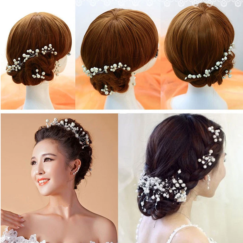 

2/5/12PCS Crystal Rhinestone Pearl Wedding Bride Headdress Hair Accessories for Women Hair Clip Hairpin Hairgrips Headband