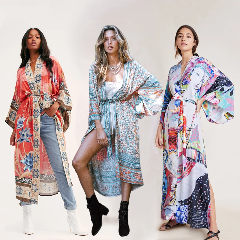 2020 летнее платье бикини с богемным принтом и поясом элегантная хлопковая Туника