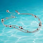 Браслеты на лодыжку женские, анклеты из стерлингового серебра 925 пробы, простые ювелирные украшения для ног, двойные круглые ювелирные украшения для девушек