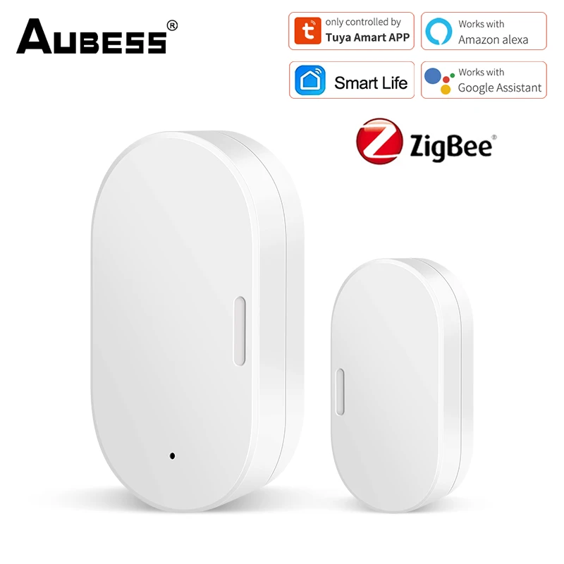 Смарт-датчик двери Aubess Zigbee3.0 Tuya, беспроводной детектор открытия/закрытия дверей, домашняя сигнализация, работает с Alexa Google Home Smart Home