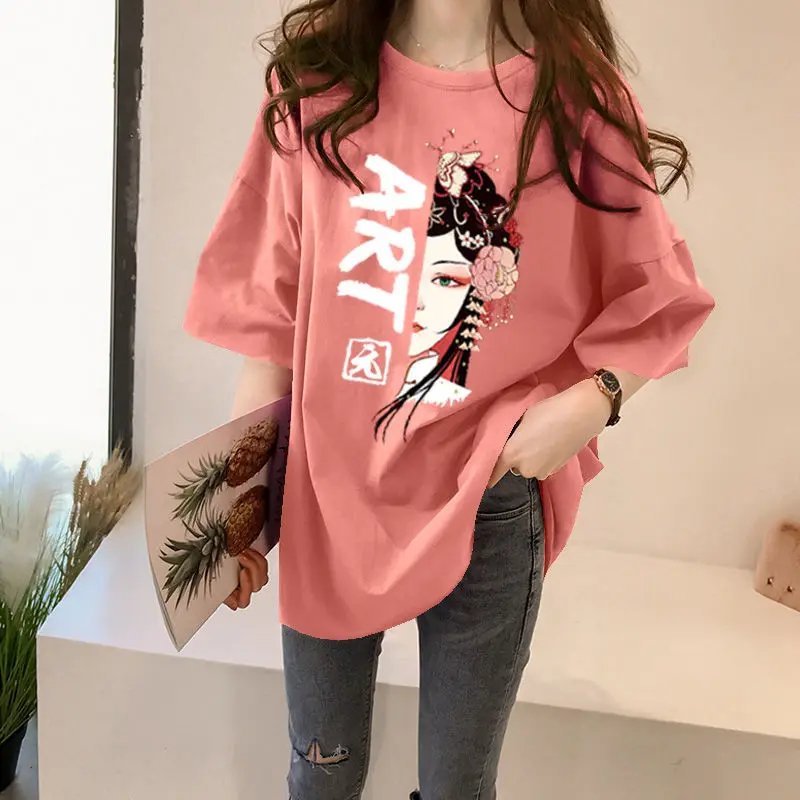 Летняя хлопковая Футболка большого размера с коротким рукавом Женский Топ