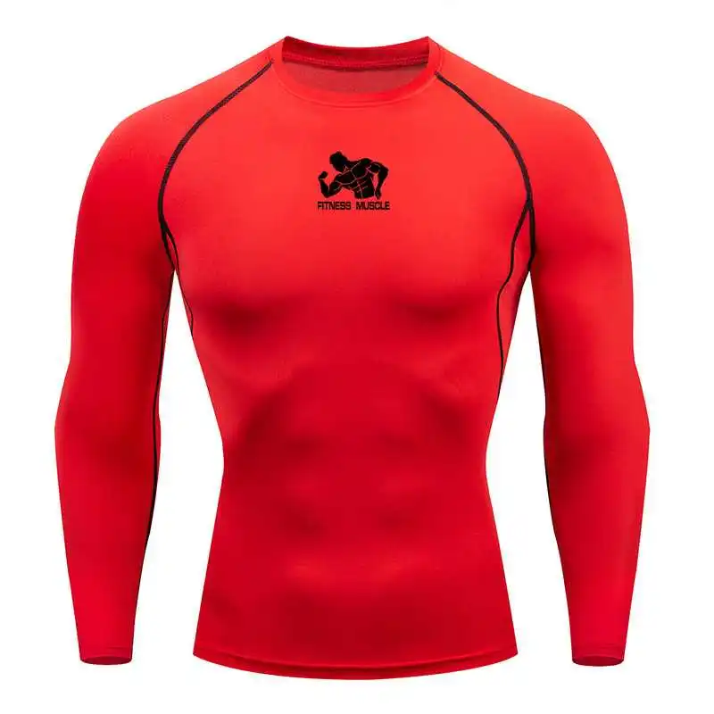 

Men Long Sleeve Running T Shirt Gym Sports Bodybuilding Compression Quick Dry Tights Shirt Fitness Muscle Training Tee