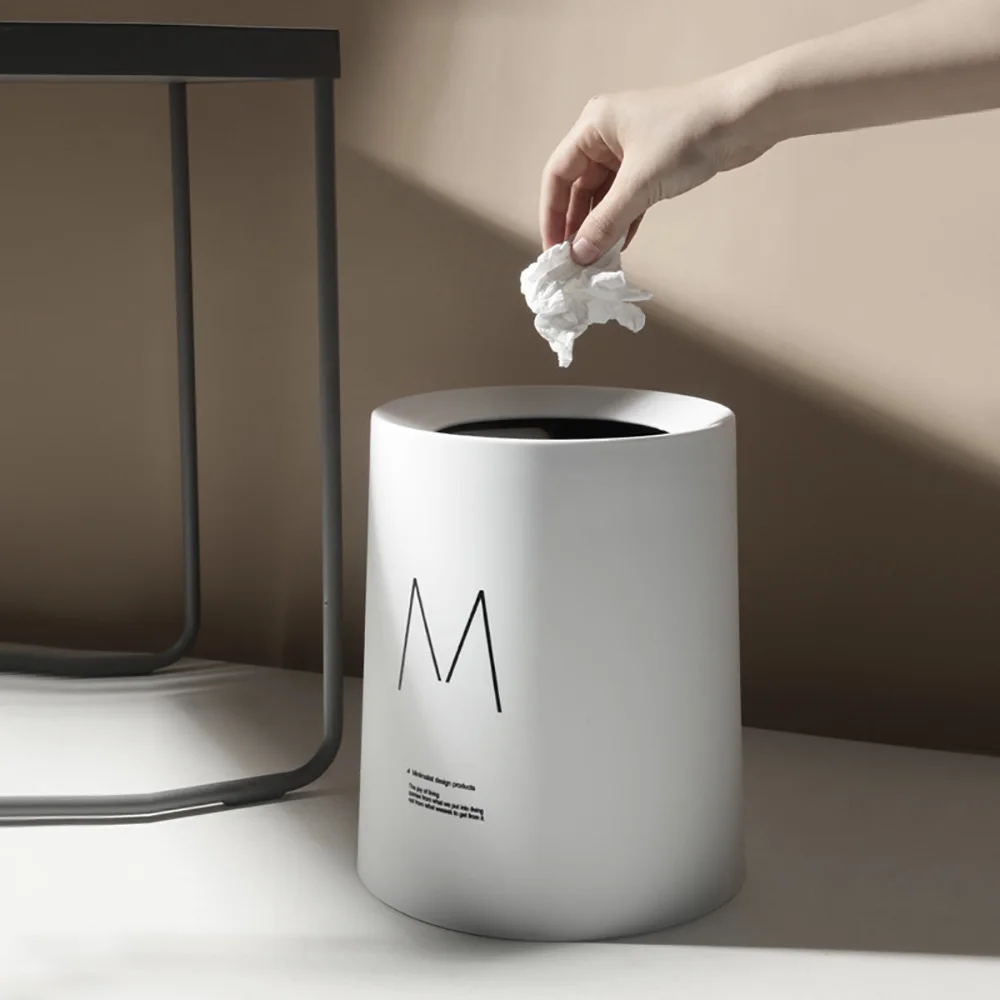 

Nordic Waste Bin Round Living Room Bedroom Office Supplies Trash Can Creative Plastic Garbage Basket03002