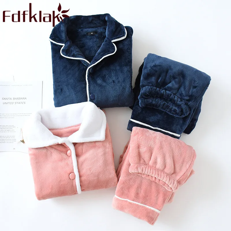 

Fdfklak Couple Pajamas Long Sleeve Sleepwear Warm Pajama Flannel Women Night Pijamas Autumn Winter New Thick Pyjama Set