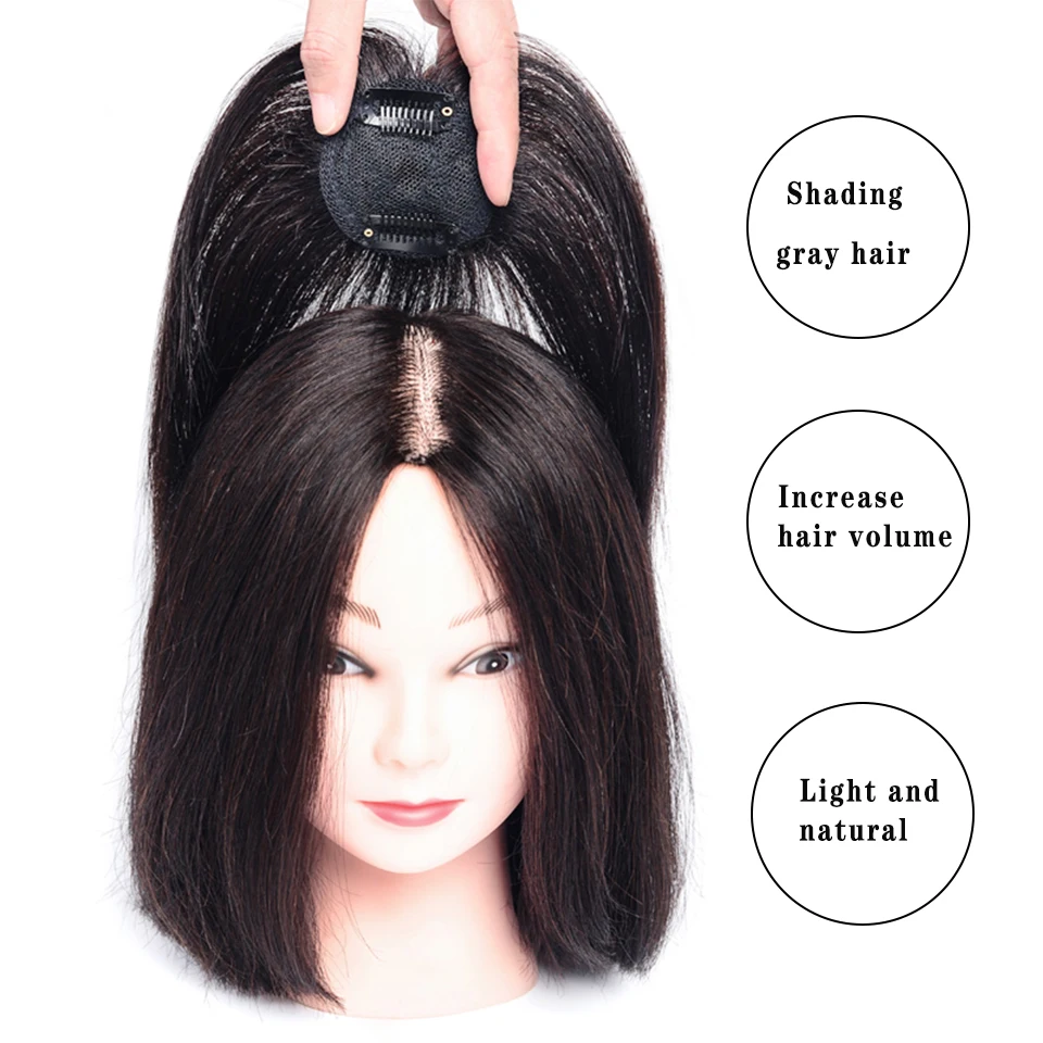 

AILIADE Women Hair Topper Piece Synthetic hair Hair Clips In one piece Hair Extension Straight Toupee Hairpiece Natural Color