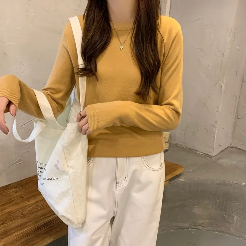 

Осенний Новый однотонный Свободный пуловер с длинным рукавом. Kio