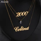 Модное ожерелье на заказ, персонализированное название, подвеска из нержавеющей стали с цирконом, трехслойное ожерелье, Подвеска для женщин, ювелирные изделия, подарок